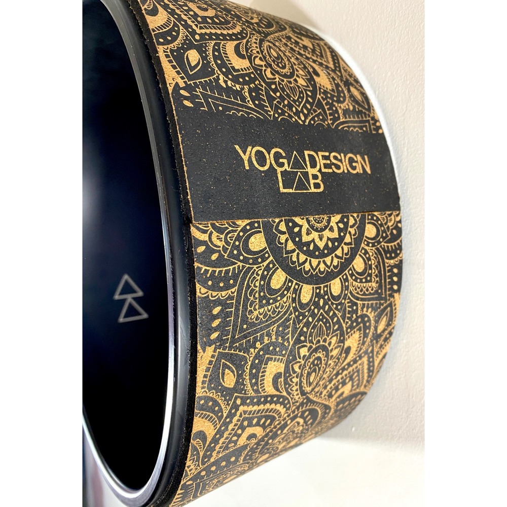 Yoga Design Lab Cork Yoga Wheel Gold Mandala Black Back Roller Prop - Picture 2 of 4